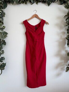 Rock Steady Sleeveless Fitted Midi Wiggle Dress Red Women’s Size M